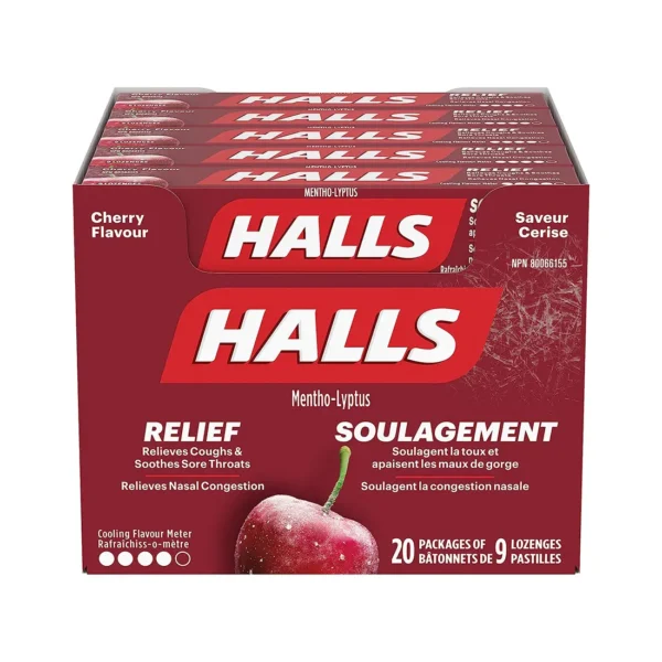 Halls Cherry Flavour Cough Drops, 20 × 9 lozenges