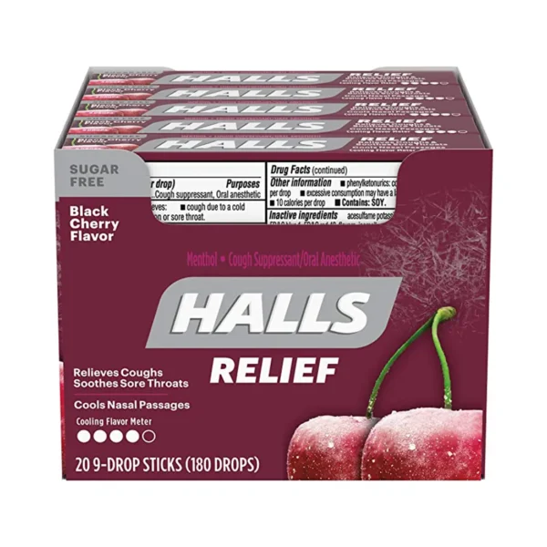 HALLS Relief Cough Drops, Black Cherry Flavor, 20 Pocket Sticks