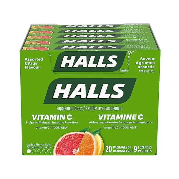 Halls Vitamin C Assorted Citrus Cough Drops 9 count, 20 Packs