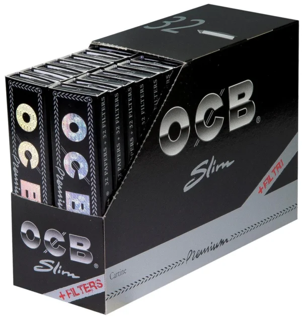 OCB Black Premium Slim + Filters. Box of 32 booklets